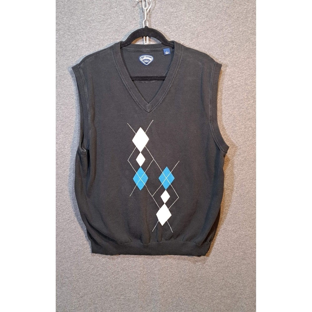 Vtg Callaway Golf Sport Mens‎ V-Neck Argyle Sweater Vest Charcoal Gray Size L